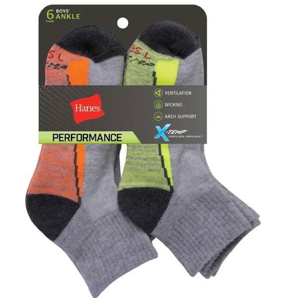 Photo of Boys' Performance Ankle Socks, X-Temp, 6-Pairs