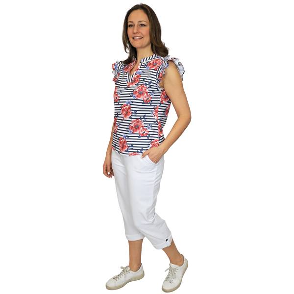 Photo of Women's Short Sleeve Split Neck Ruffle Top
