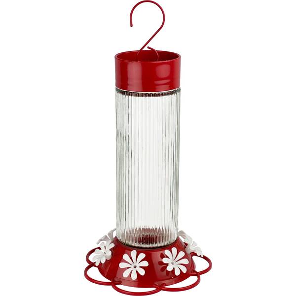 Photo of Ribbed Rose Glass Gravity Hummingbird Feeder, 28 oz, Red