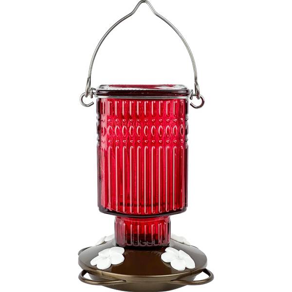 Photo of Crimson Carnation Antique Glass Gravity Hummingbird Feeder, 22 oz, Red