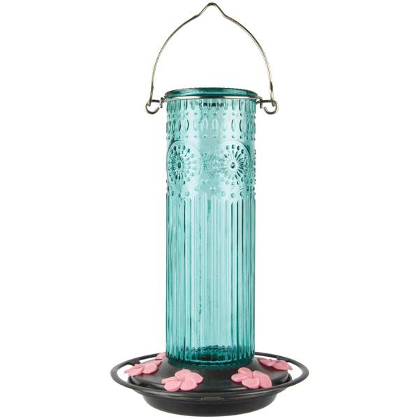 Photo of Antique Glass Gravity Hummingbird Feeder, 28 oz, Antique Teal