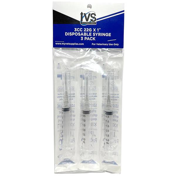 Photo of 3CC DISPOSABLE SYRINGE WITH NEEDLE 22G X 1" 3PK