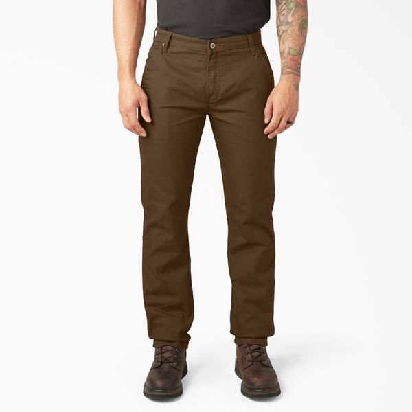 Dickies Men's FLEX Regular Fit Duck Carpenter Pants in Stonewashed Timber Brown size 38