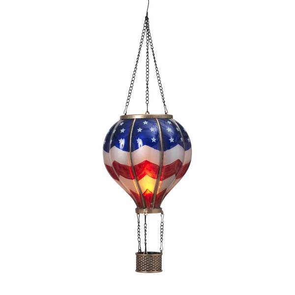 Photo of Patriotic 24.4 inch Solar Lighted Fire Glow Americana Hot Air Balloon Lantern