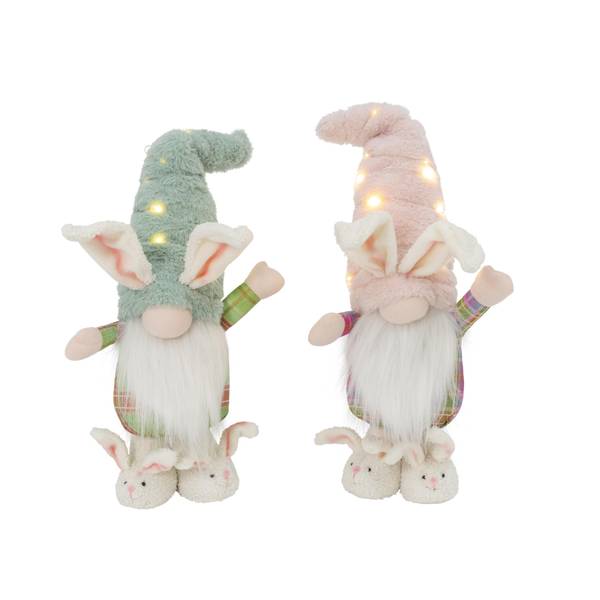 Photo of 17 Inch Lighted Fabric Standing Easter Bunny Gnomes, Set of 2