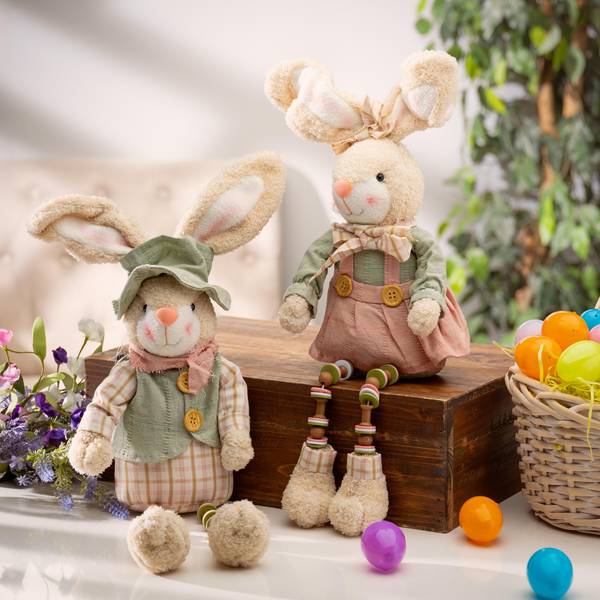 Gerson Adorable Spring 16 inch Fabric Easter Bunny Shelf Sitters
