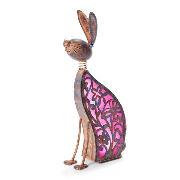 Photo of 23.03 Inch Pink Outdoor Solar Lighted Metal Rabbit