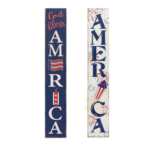 Photo of 47.25 Inch Wood Patriotic Wall Decor with Metal Accents and Firecrackers, Set of 2