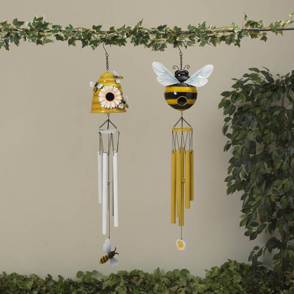 Gerson 32.4 Inch Whimsical Metal Bee and Beehive Birdhouse Wind