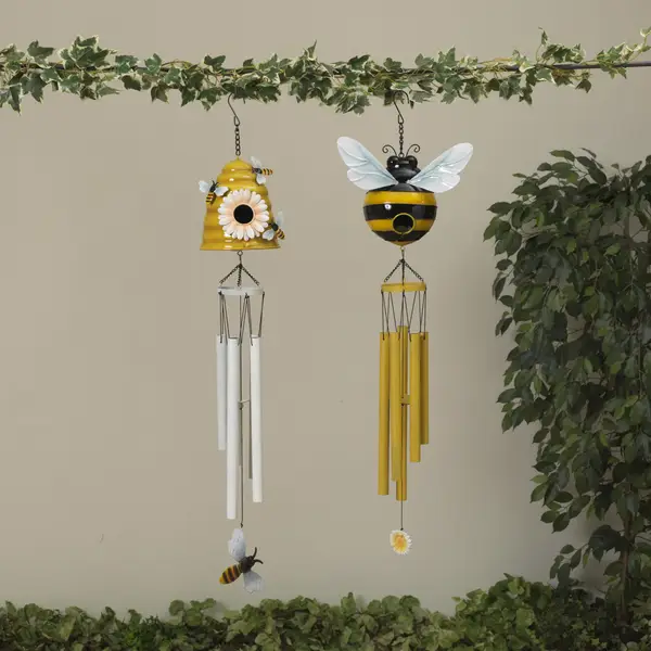 Gerson 32.4 Inch Whimsical Metal Bee and Beehive Birdhouse Wind