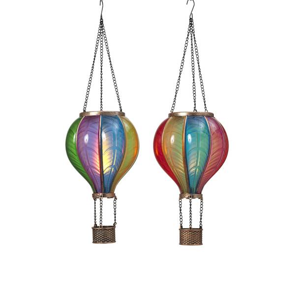 Photo of 17.72 inch Outdoor Hanging Decor Set of 2 Solar Lighted Fire Glow Hot Air Balloon Lanterns