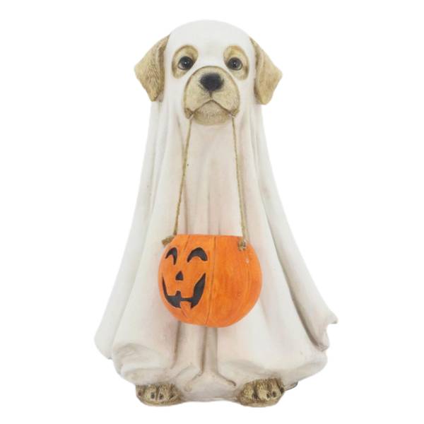 Photo of 10" Polyresin Ghost Dog with Pumpkin