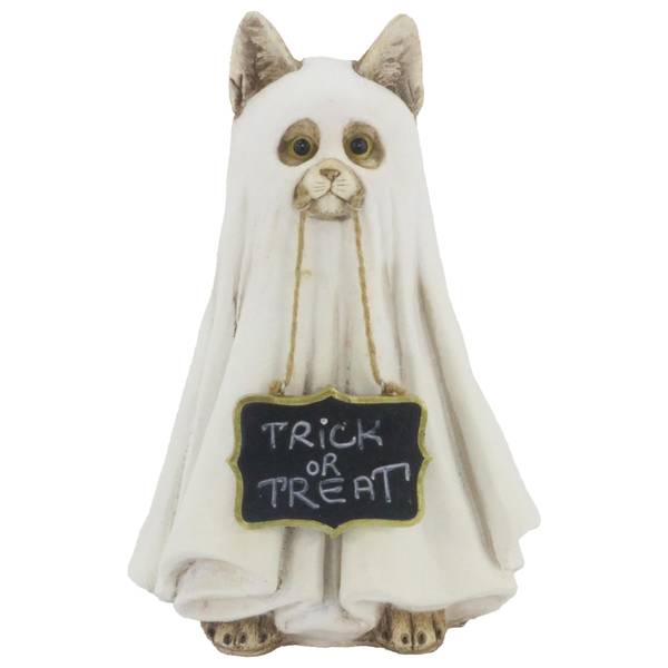 Photo of 10" Polyresin Ghost Cat w/ Trick or Treat Sign