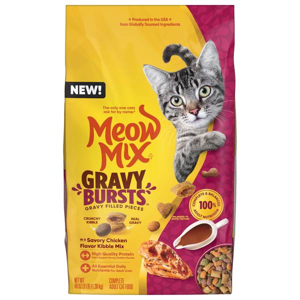 Meow Mix Gravy Bursts Savory Chicken Flavor Mix, 3 lb Gravy-filled