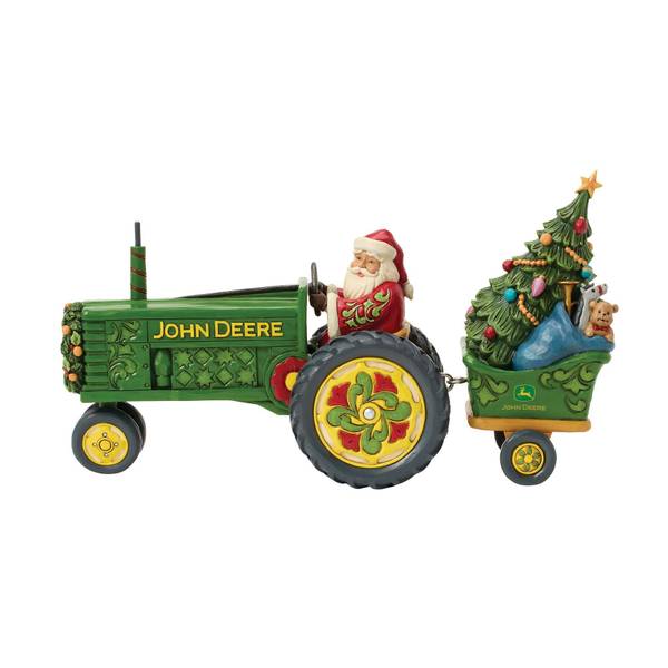 Photo of 2 Piece Santa on John Deere Tractor with Trailer Figurines