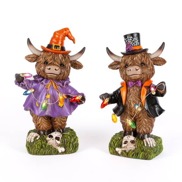 Photo of Lighted Resin Halloween Highland Cows Assorted