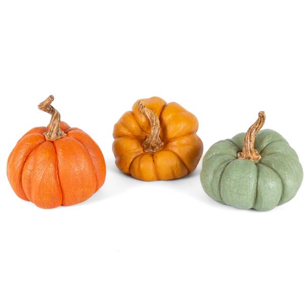 Photo of 6" Assorted Resin Wood Carved Harvest Pumpkins