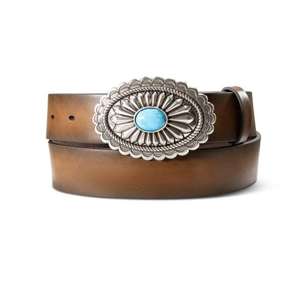 Photo of Women's Leather Belts with Oval Turquoise Stone Buckle