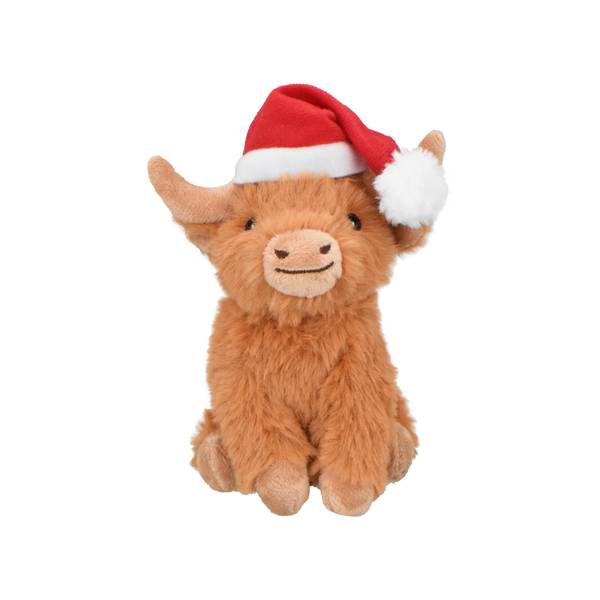 Photo of 5" Highland Cow with Santa Hat Dog Toy