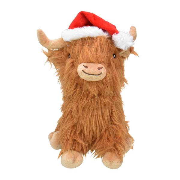 Photo of 8" Highland Cow Dog Toy with Santa Hat