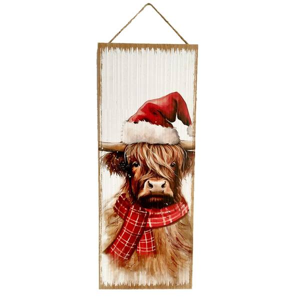 Photo of 23.5" Wooden Highland Cow  Holiday Sign
