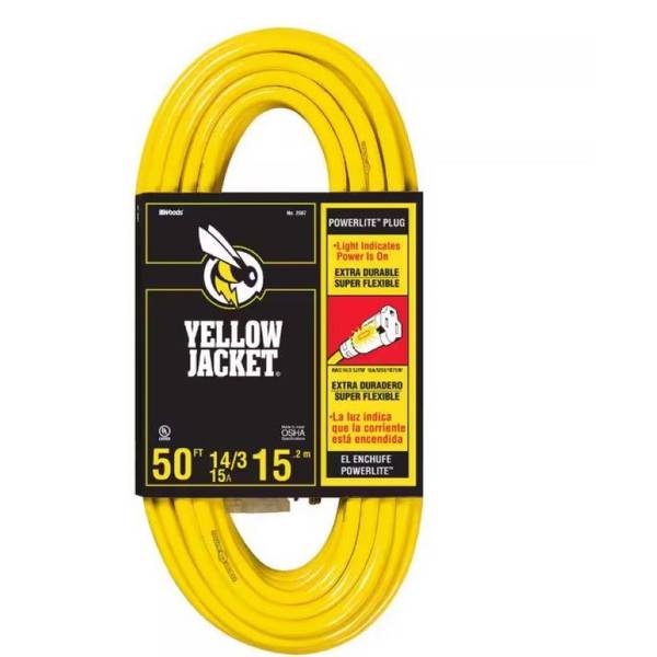 Photo of 50' 14/3 SJTW Outdoor Heavy-Duty 15 Amp Contractor Extension Cord