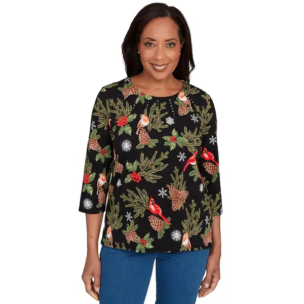 Alfred Dunner El Paso Womens Plus Crew Neck 3/4 Sleeve T-Shirt