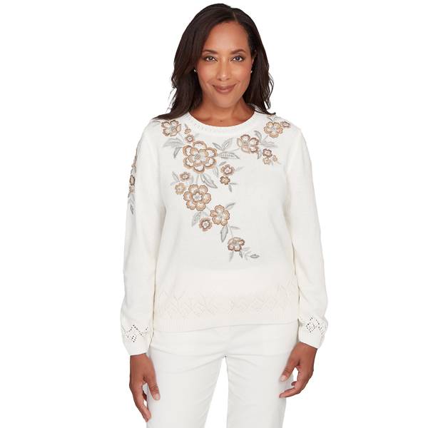 Photo of Women's Floral Embroidered Yoke Chenille Sweater