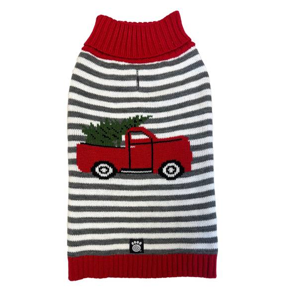 Photo of Jack's Gray/White Striped Truck & Tree Sweater
