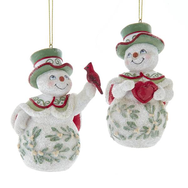 Photo of Mistletoe Snowman Holding Cardinal/Heart Ornament Assortment