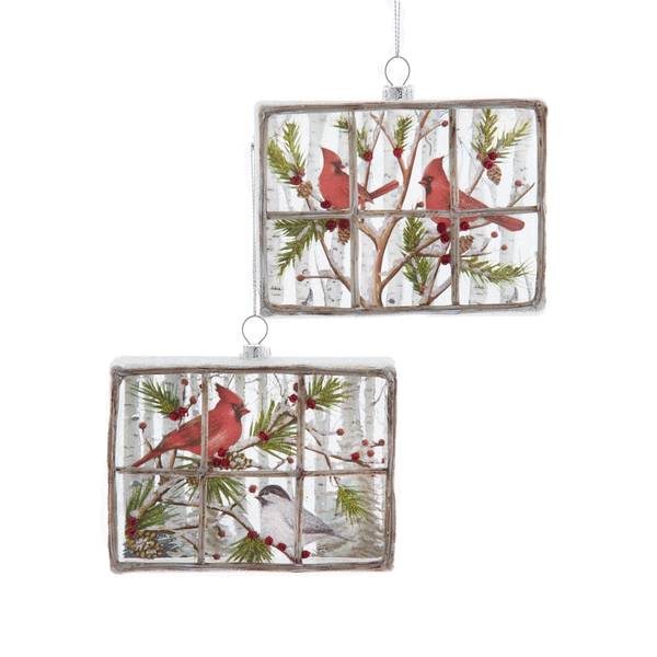 Photo of Glass Windowpane with Cardinal Scene Ornament Assortment