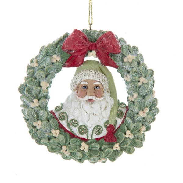 Kurt S. Adler Mistletoe Wreath Santa Ornament