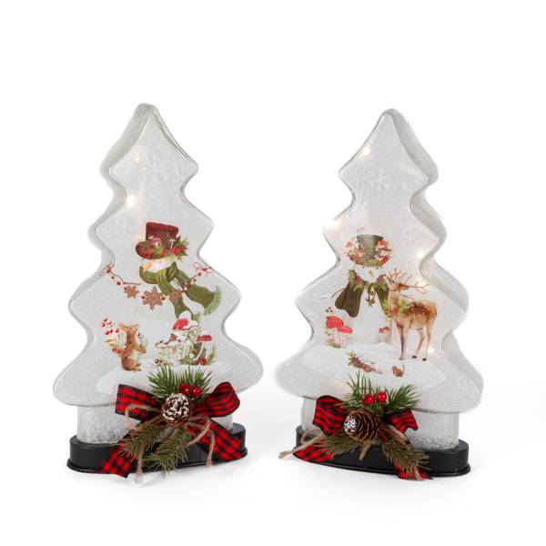 Photo of Lighted Frosted Glass Snowman Trees, Assorted