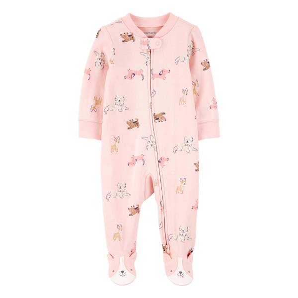 Photo of Infant Girl's Dog Print 2-Way Zip Cotton Sleep and Play Pajamas