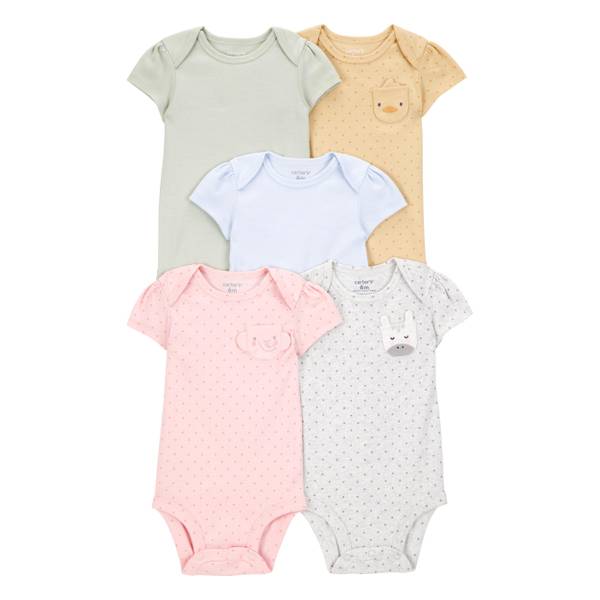 Carter's Infant Girl's 5-Pack Animal Short-Sleeve Cotton Bodysuits