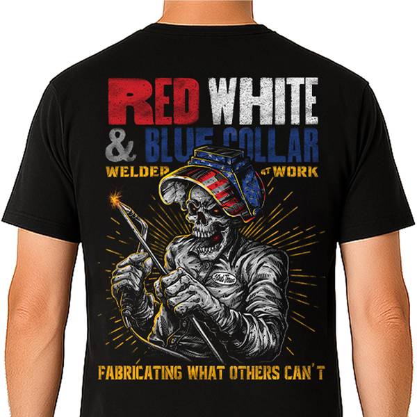 Lethal Threat Men's Red, White, and Blue Collar Welder At Work T