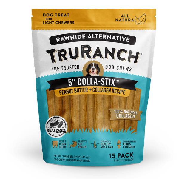 Photo of 5" Colla-Sticks Peanut Butter + Collagen Recipe Rawhide Alternative Dog Chews, 15-Pack