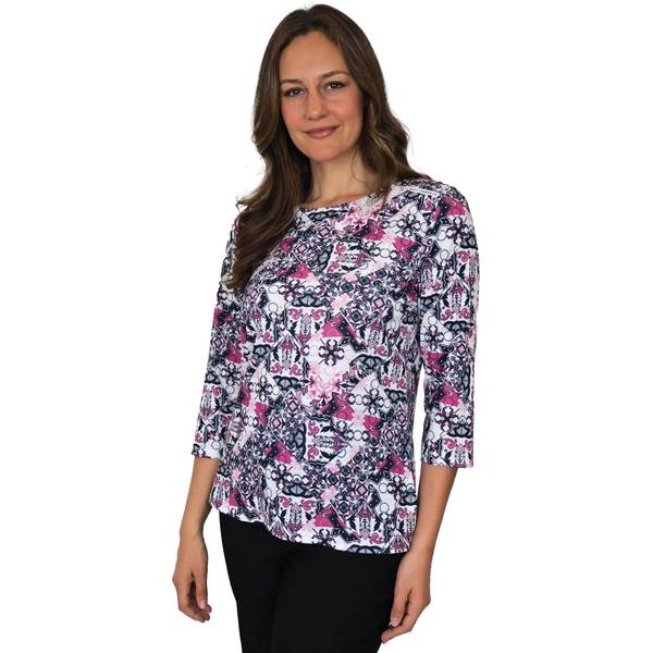 Photo of Women's 3/4 Sleeve Scoop Neck Top with Lattice Trim