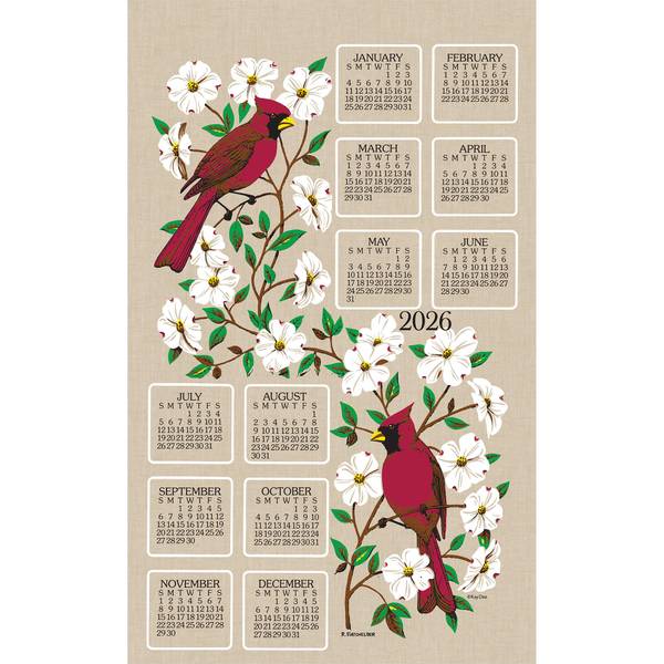 Photo of Dogwood and Cardinal 2026 Calendar Towel
