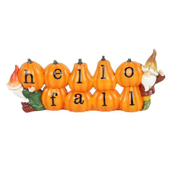 Photo of Gnomes with Hello Fall Row of Pumpkins
