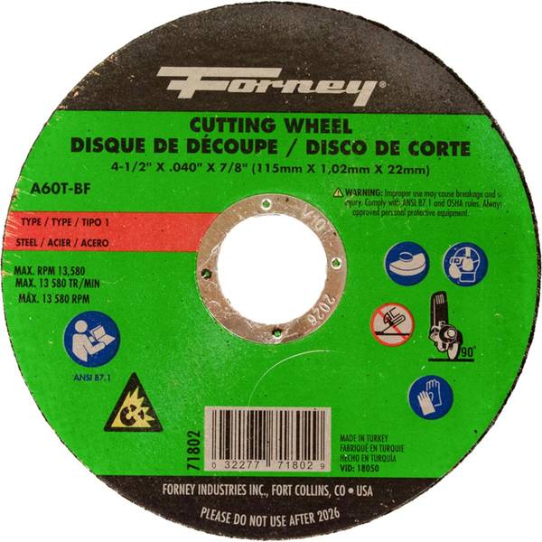 Photo of Cut-Off Wheel Metal Type 1 4-1/2 inch x .040 inch x 7/8 inch