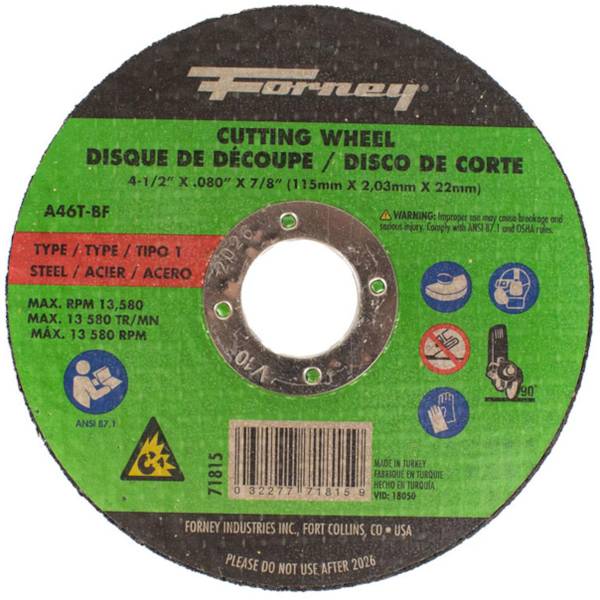 Photo of Cut-Off Metal Wheel, Type 1 4-1/2 inch x .080 inch x 7/8 inch