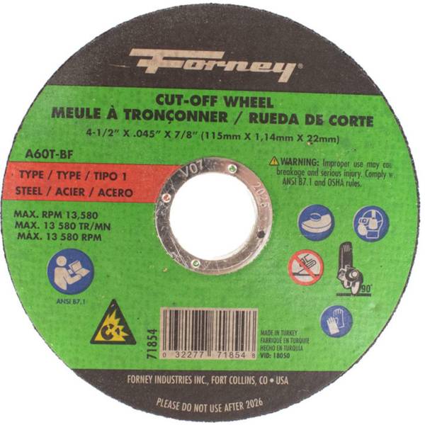 Photo of Cut-Off Wheel Metal Type 1 4-1/2 inch x .045 inch x 7/8 inch