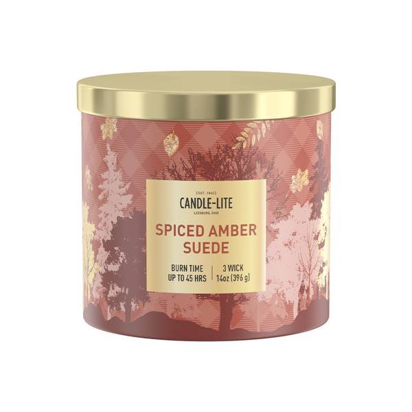 Photo of 14 oz Spiced Amber Suede Scented Sleeve Candle