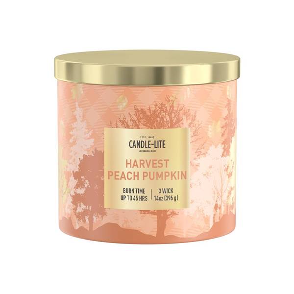 Photo of 14 oz Harvest Peach Pumpkin Scented Sleeve Candle