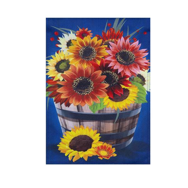 Photo of Barrel Of Blooms & Pumpkins Burlap Garden Flag
