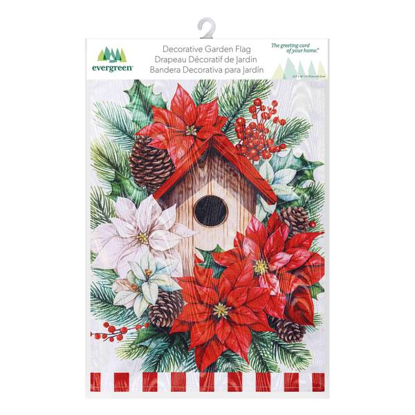 Photo of Poinsettia Birdhouse Moire Garden Flag