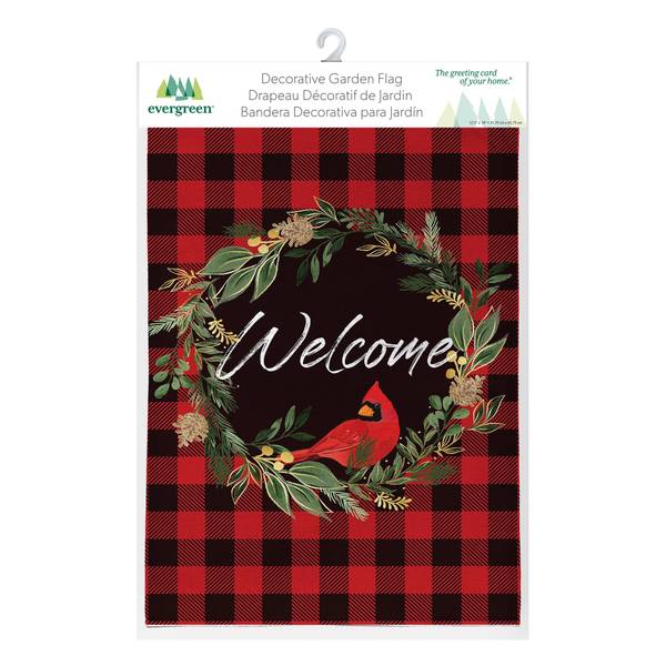 Photo of Welcoming Cardinal Wreath Burlap Flag