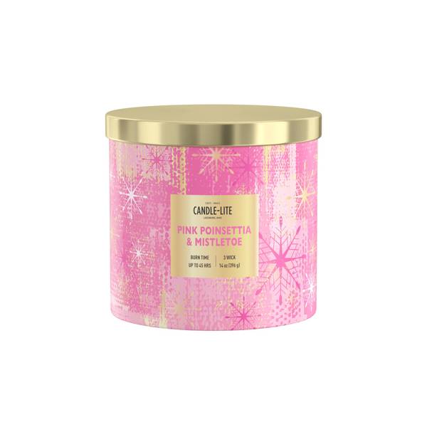 Photo of 14 oz Pink Poinsettia & Mistletoe Candle