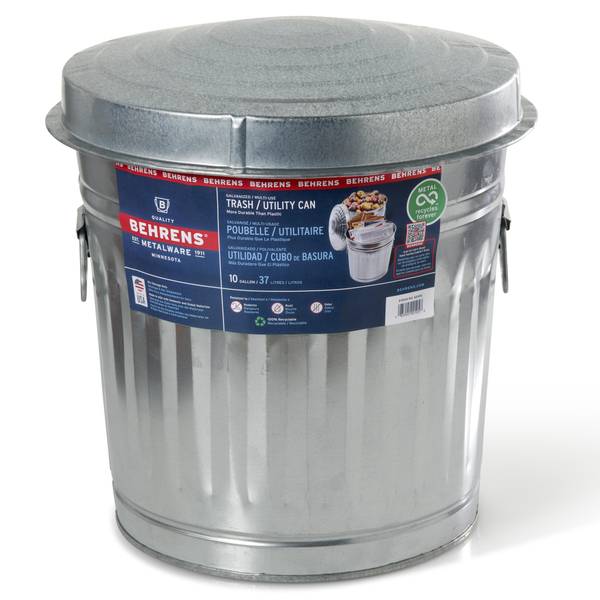 Photo of Galvanized Steel Trash Can, 10 Gallon